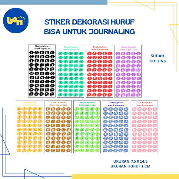 ALFABET STICKER SHEET CUTE AESTHETIC JOURNAL BUJO BENTUK AWAN