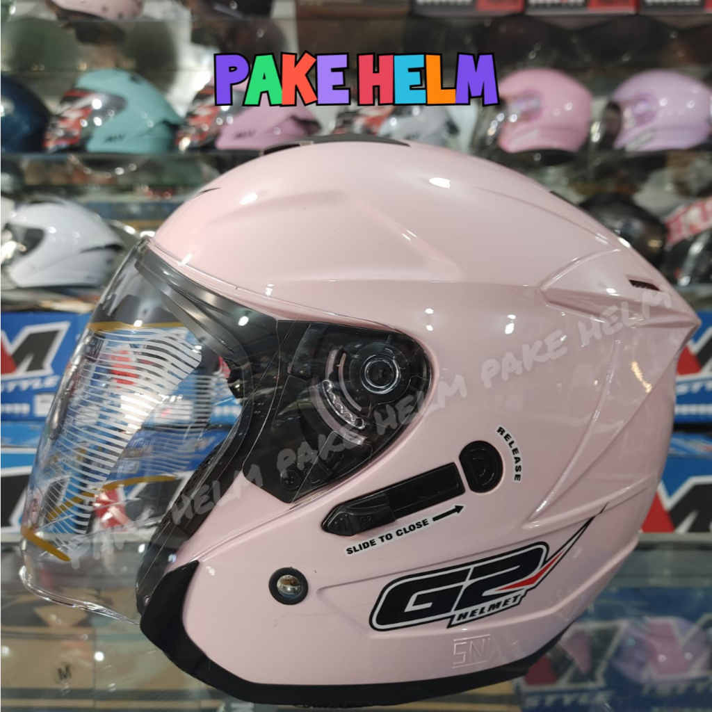 HELM G2 OPTIMAX PALE PINK HALF FACE DOUBLE VISOR MURAH