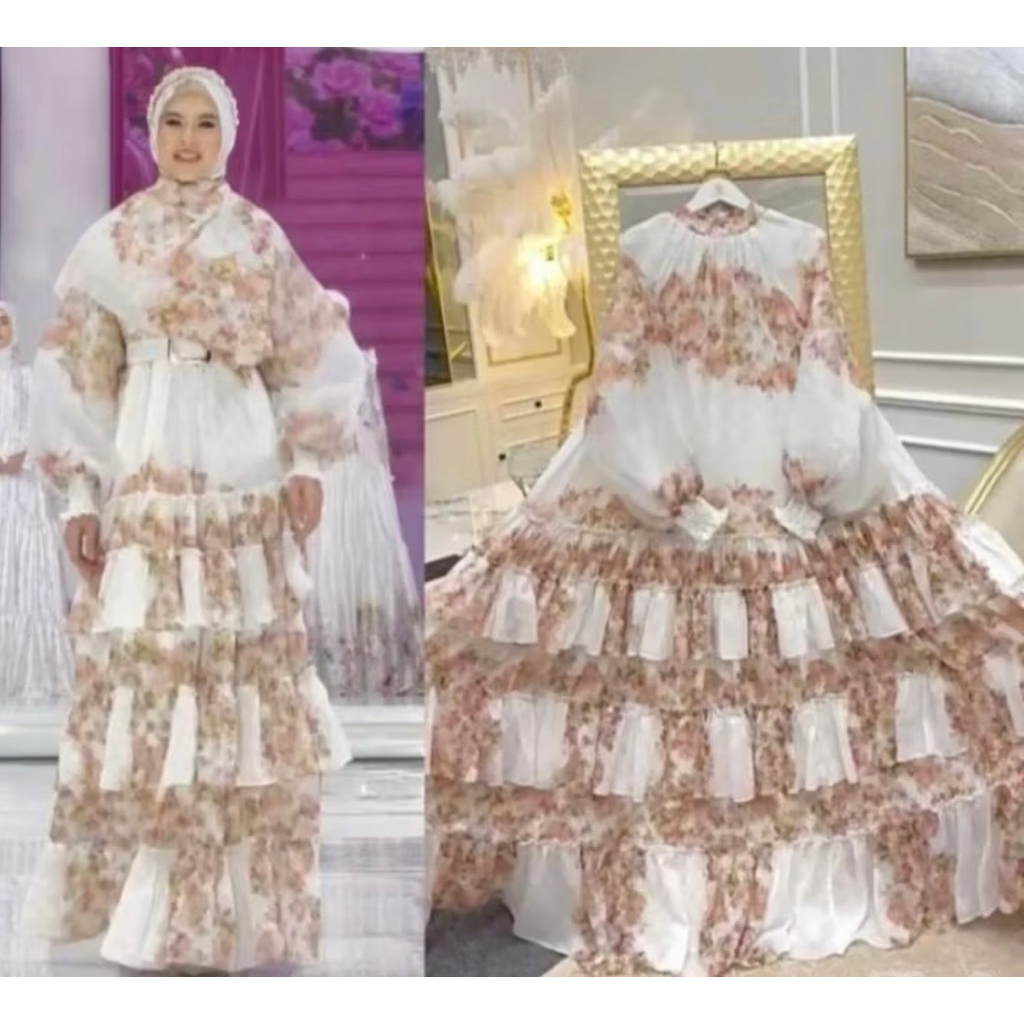 READY SHELLASAUKIA GAMIS KARPUT KARTIKA PUTRI ARTIS LEBARAN SET OUTER ABAYA BROKAT DRESS BRUKAT MEWA