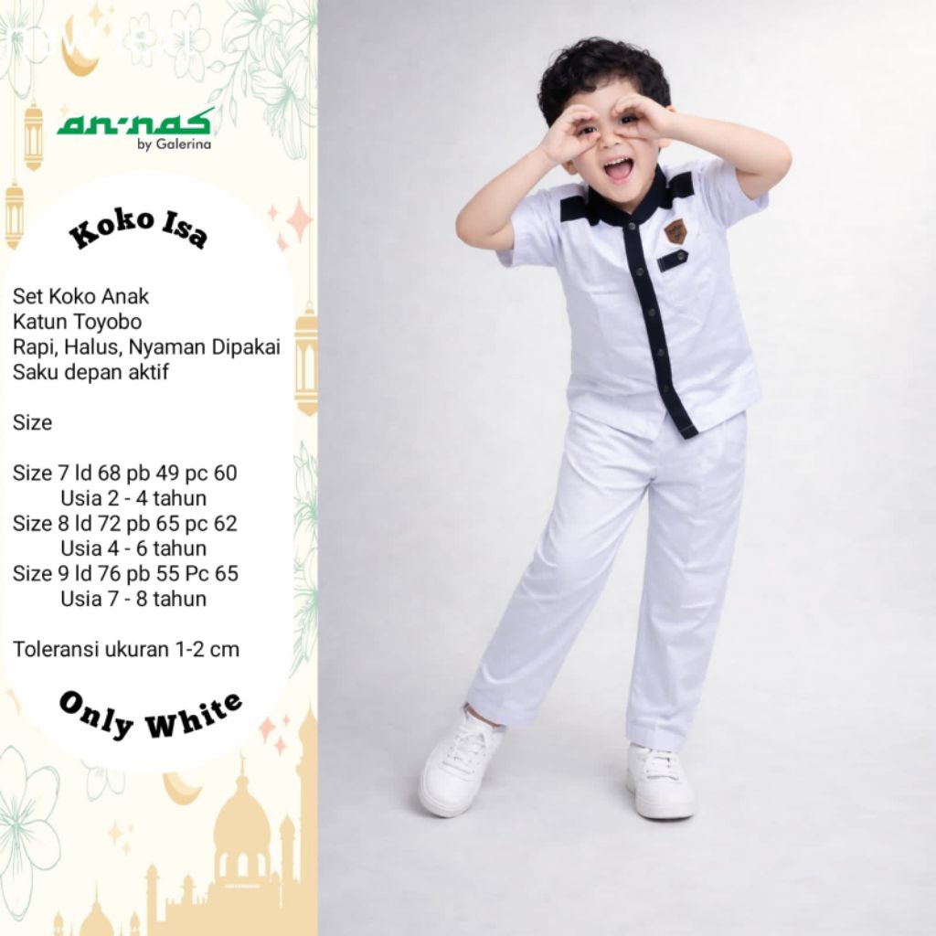 [ ata.id kids ] Isa setelan kemeja koko putih muslim anak laki-laki by Annas