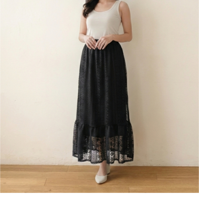 Rok Brukat Tutu Maxi BKK Renda Panjang Skirt Korean Style + Furing