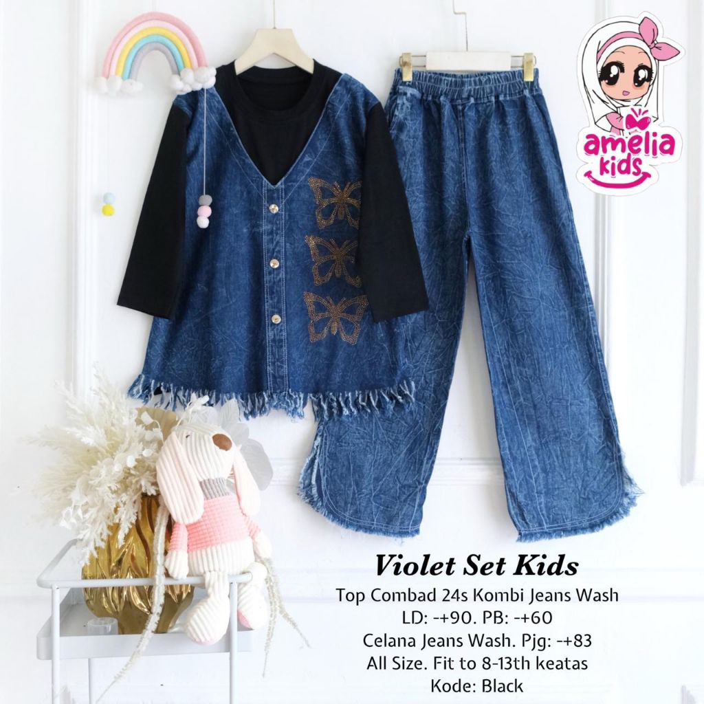 [ ata.id kids ] Violet setelan celana kulot jeans muslim anak perempuan by Amelia kids