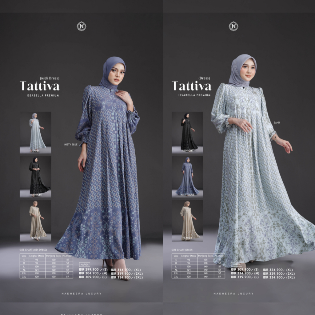 Gamis Nadheera Terbaru Tattiva Series Midi dan Dress Nadheera Luxury Tattiva Gamis Lebaran 2026