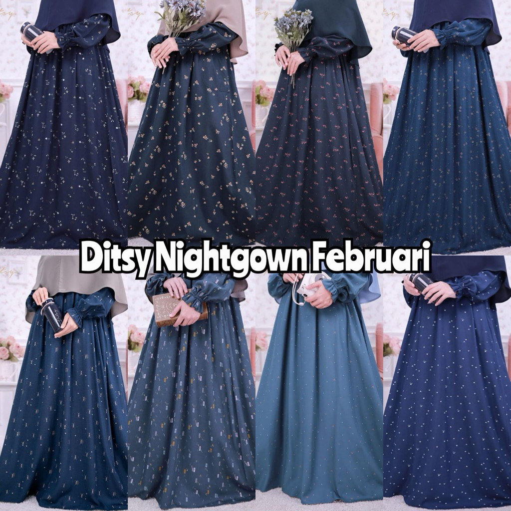 Ditsy Nightgown Ferbruari XS S M L XL XXL XXXL JUMBO Nuell Steel Blue Nuell Coral Cherine Vanilla Ch