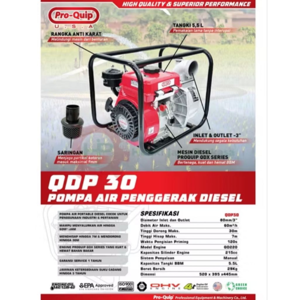 Mesin Pompa Air 3" Alkon QDP 30 Diesel Solar Proquip