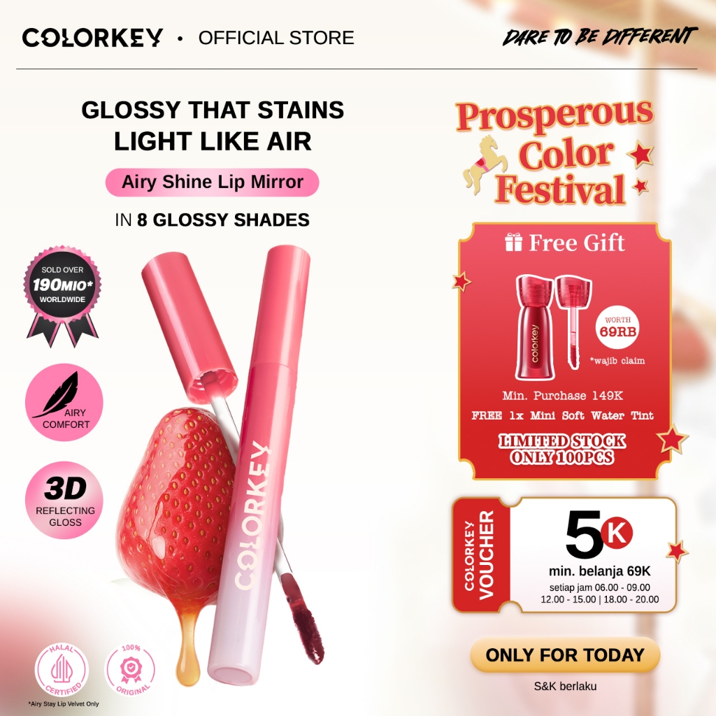 [BEST SELLING] Colorkey Airy Shine Lip Mirror  | Liptint Lipstick Lipcream Makeup Hydrating Tahan La
