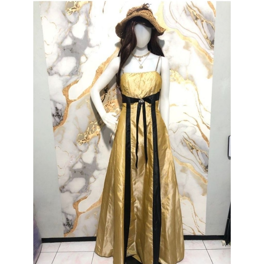 Gaun gold / gaun pesta / gaun mewah / gaun elegant / dress gold