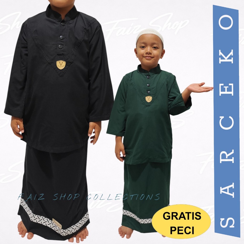 Baju Sarceko | Setelan Koko Sarung Batik Anak | Sarung Celana Koko Muslim | Baju Koko Sarung (FREE P