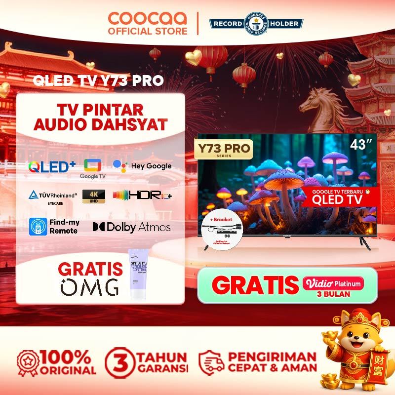 [BRACKET+] COOCAA TV 43 inch Y73 PRO -  4K QLED+ - Google TV - Flicker Free/Eye Care/Low Blue Light 