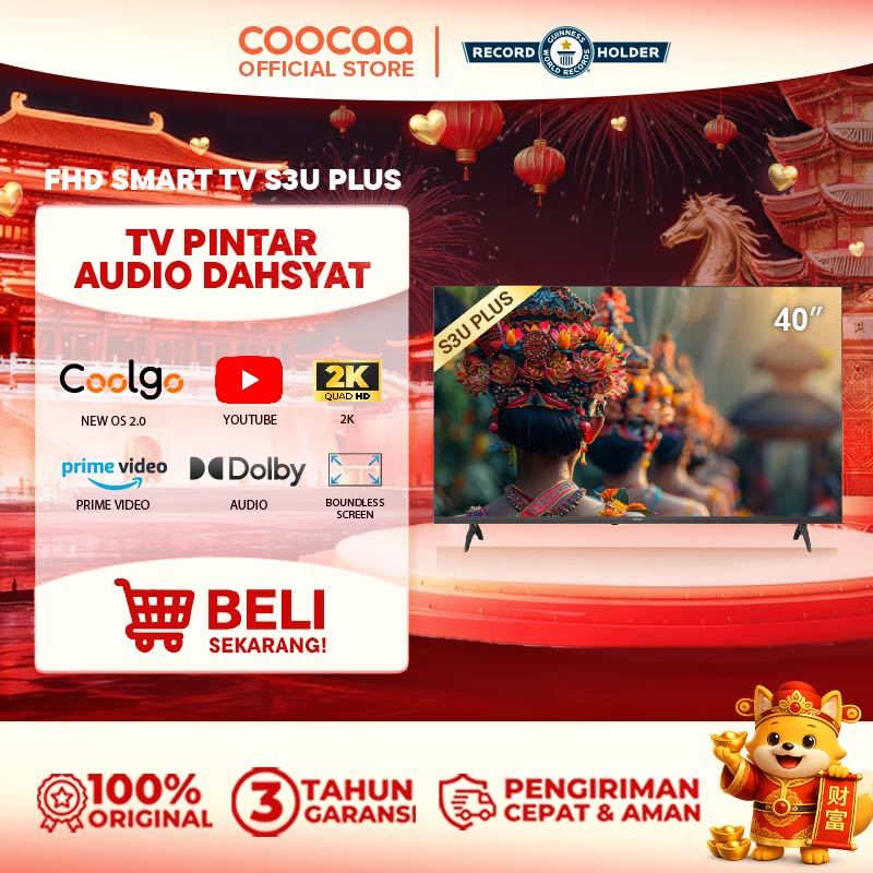 [NEW]COOCAA 40 inch S3U PLUS - Coolita 3.0 - Smart TV - Youtube/ Prime Video - Dolby Audio (COOCAA 4