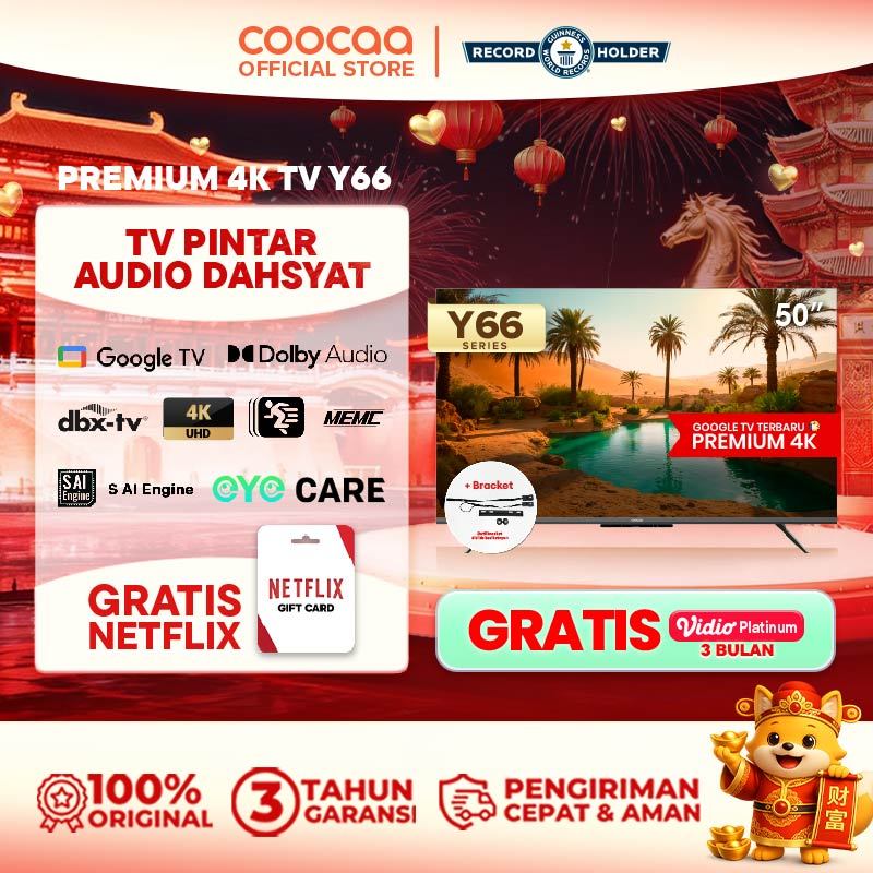 [BRACKET+] TERBARU COOCAA TV 50 inch Y66 - 4K Google TV - S AI Engine - MEMC - HDR10/HLG - Find My R