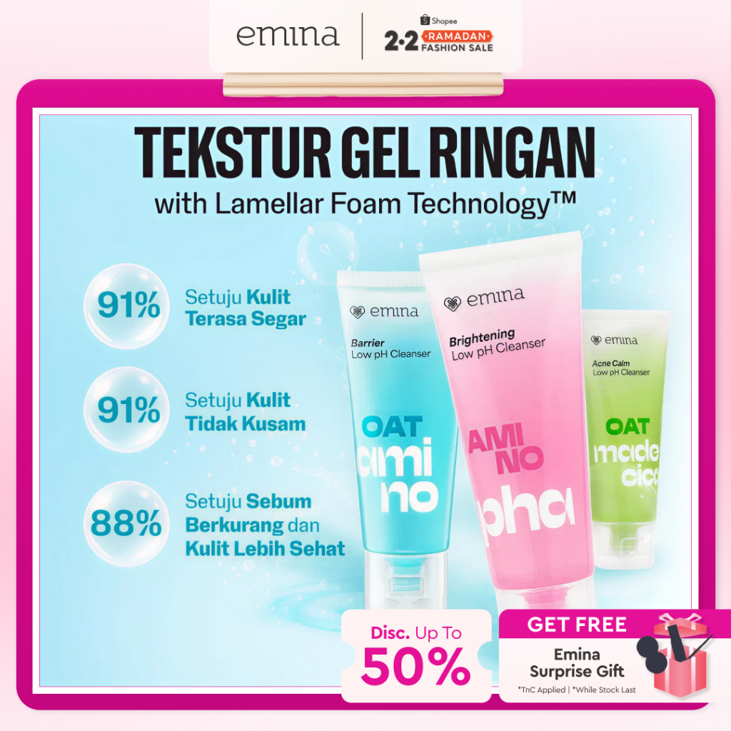 Emina Oat Amino Ceramide Barrier Low pH Gel Cleanser 70ml - Facial Wash Skincare Sabun Muka Cerah Gl