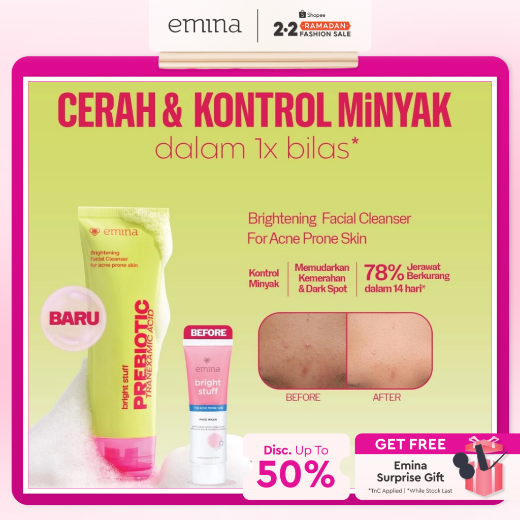 NEW Emina Prebiotic Tranexamic Acid Brightening Face Wash for Acne Prone Skin 50ml 100ml - Sabun Muk