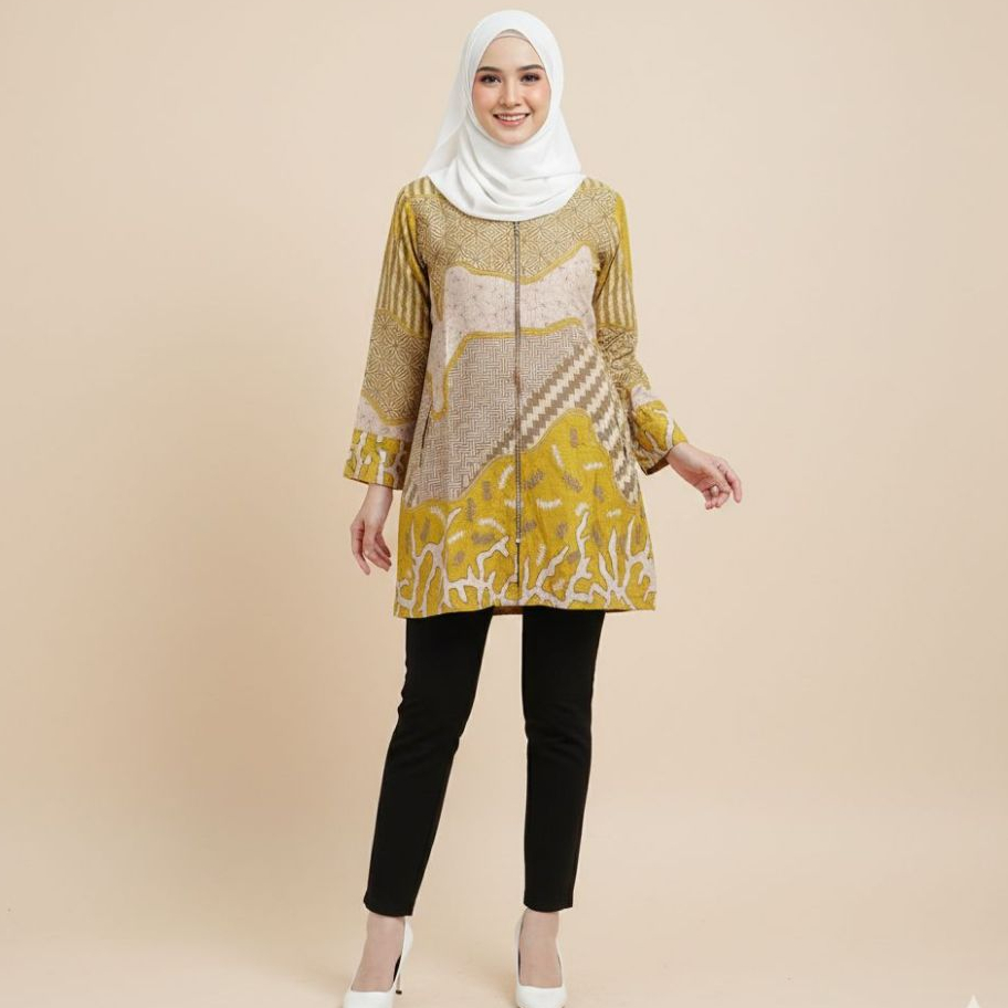 RISNA BATIK Tunik Lemon Kuning KMF 63 Wanita Modern Premium