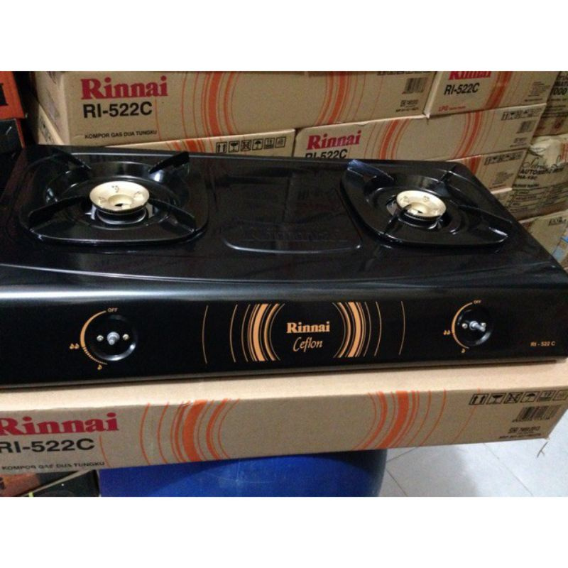 RINNAI Kompor 2 Tungku RI 522C Baru Anti Gores Bahan Tebal 5kg