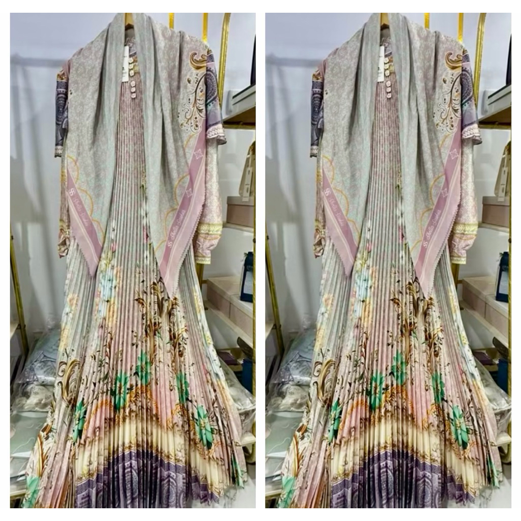 READY SHELLASAUKIA ORi  SALE GAMIS PRISKET Set Hijab JUMBO KAFTAN PLISKET SET HIJAB PRISKET ORI SS A