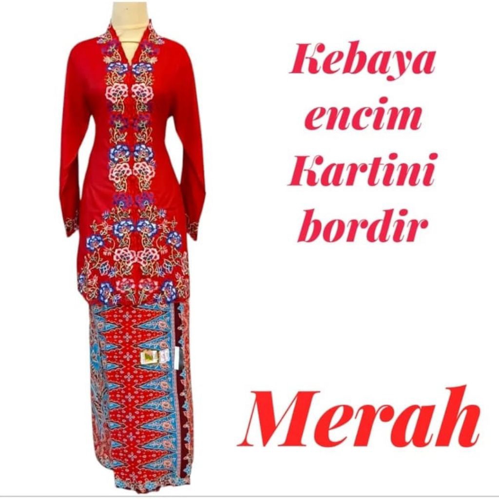 Setelan Kebaya Encim Bordir  Model Tunik Lengan Panjang