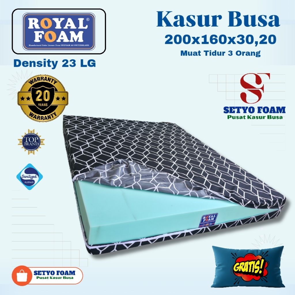 KASUR BUSA ROYAL FOAM D23 Size 200x160 Tebal 30 ,20 cm GARANSI 20 TAHUN ORIGINAL ANTI KEMPES -SETYO 