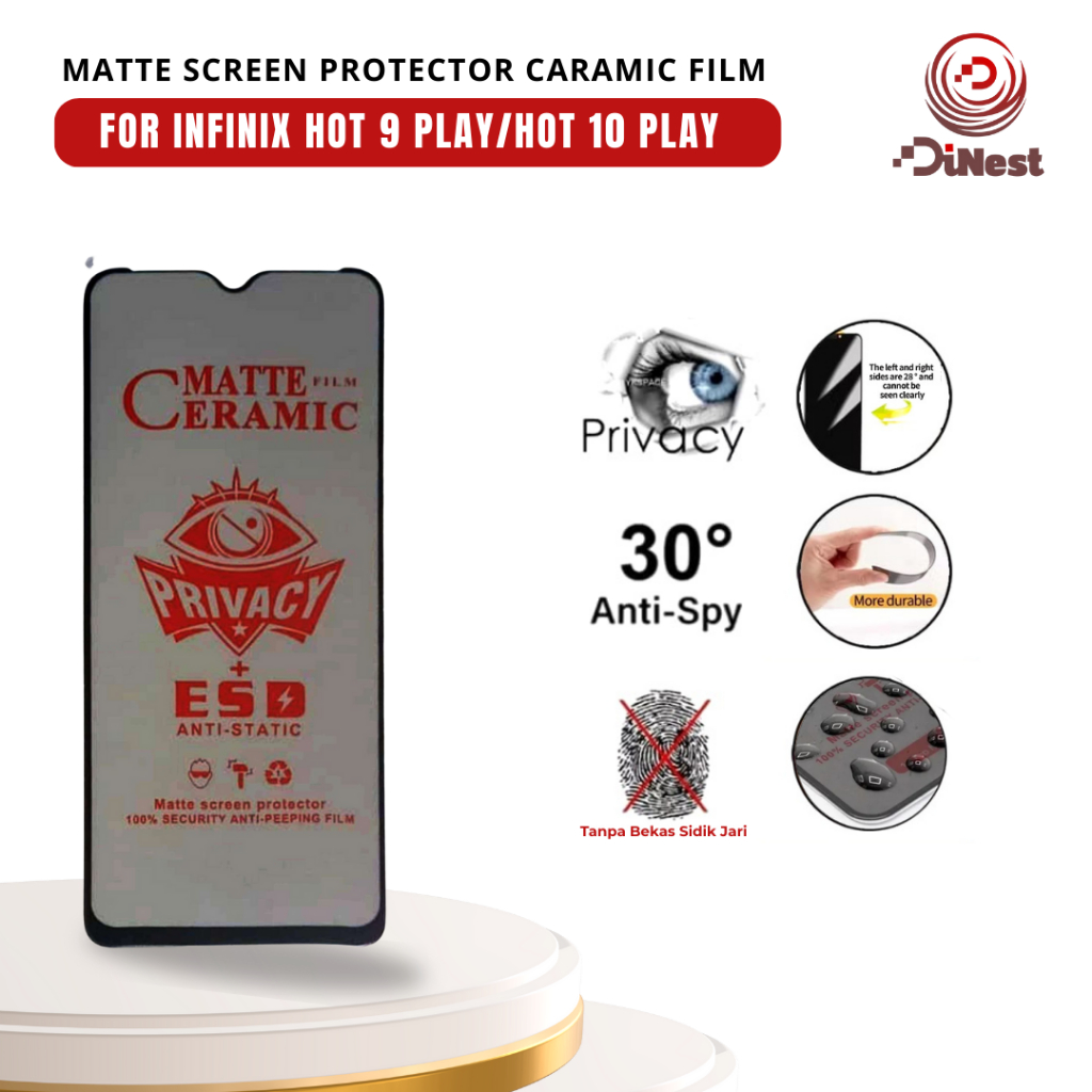 Tempered Glass Ceramic Matte untuk INFINIX HOT 9 PLAY / HOT 10 PLAY  Anti Spy - Privacy - Anti Pecah
