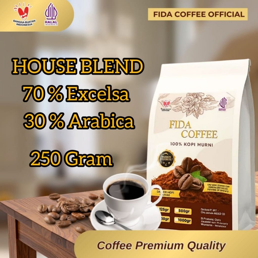 FIDA COFFEE PREMIUM - Kopi Bubuk Biji Blend 250 gram- Bubuk Kopi Murni 70 Excelsa & 30 Arabica -Bubu