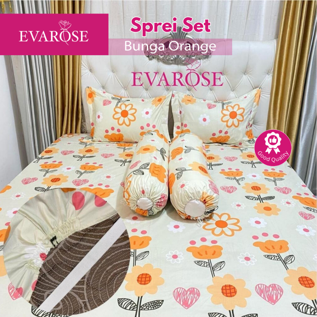 EVAROSE - SPREI SET T30 MOTIF UKURAN 160 X 200 DOUBLE KARET SARUNG BANTAL DAN SARUNG GULING