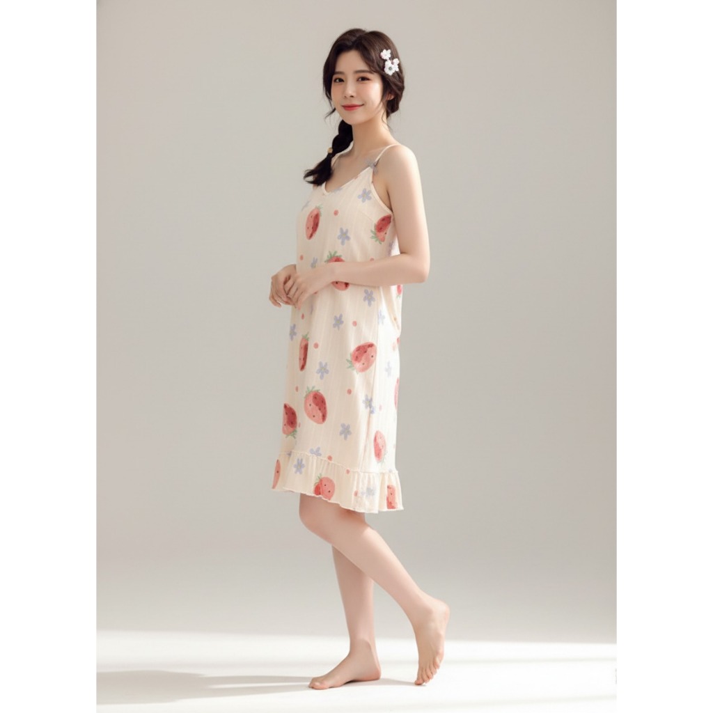 DASTER MODEL TALI KECIL RUFFLE BAHAN KATUN MOTIF RANDOM KEKINIAN PAKAIAN WANITA REMAJA