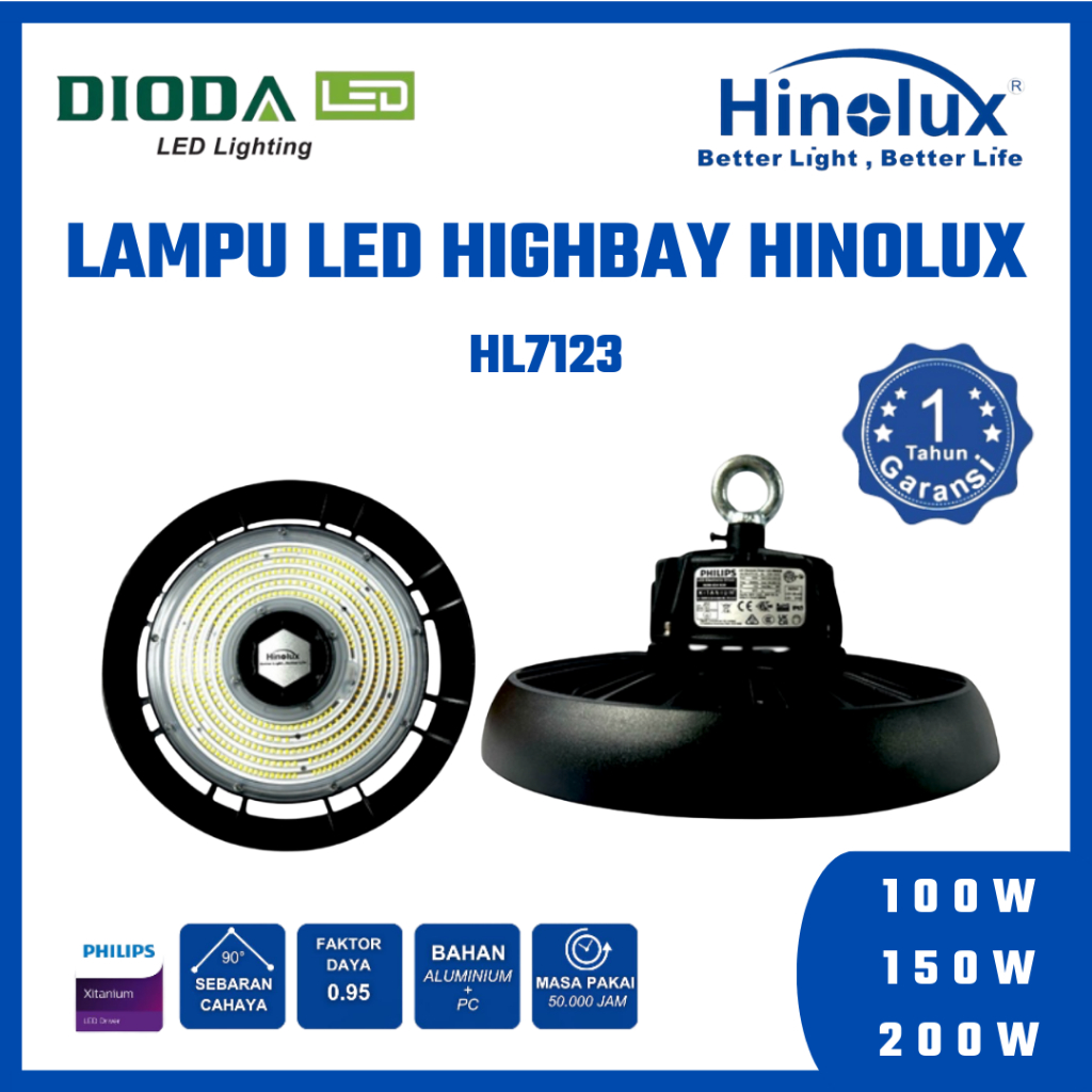 Hinolux Lampu LED UFO Highbay HL7123 SMD2835 IP65 SNI Trafo Philips - Lampu LED Industri 100W-200W