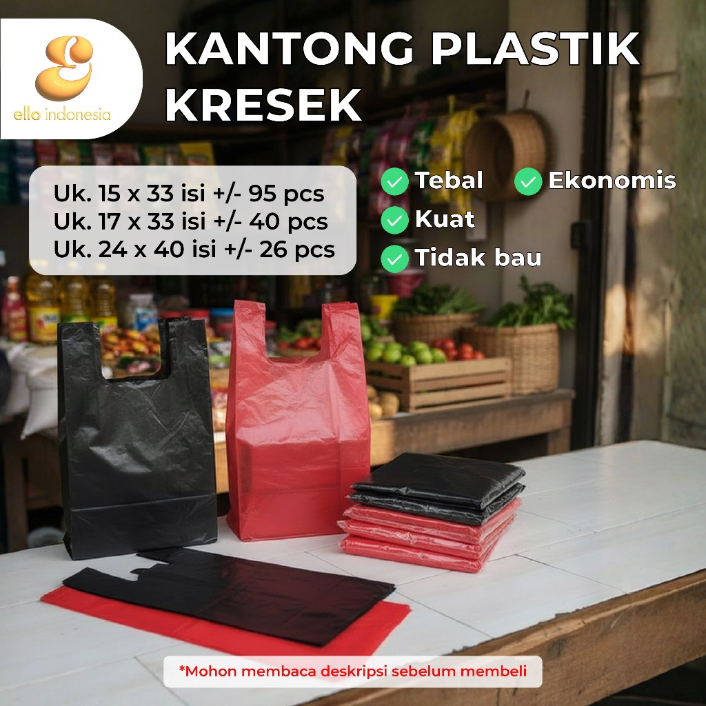 HD Kantong Plastik Kresek Merah & Hitam Ikatan Ukuran 15x33/17x33/24x40 Untuk Plastik Warung / Plast