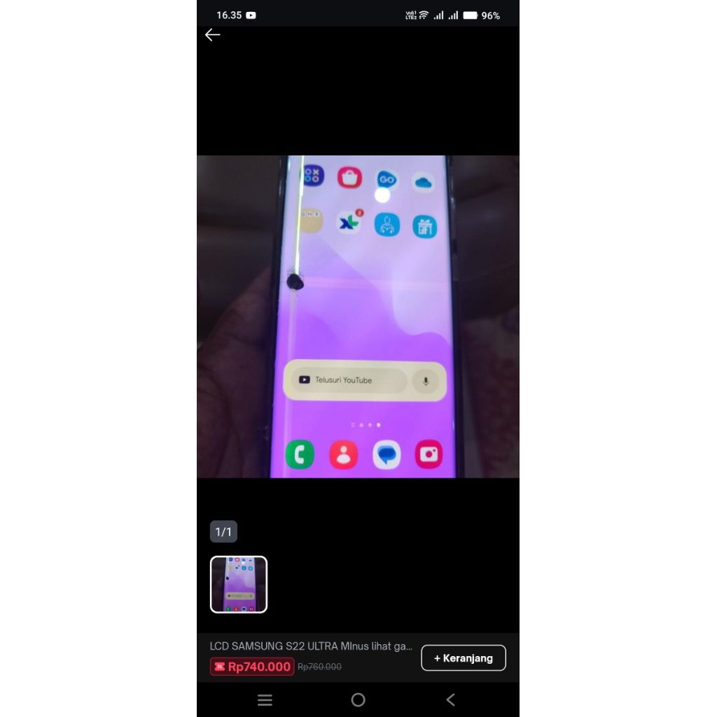 Lcd samsung s22 ultra + frame  copotan original, bukan s23 ultra ,s24 ultra , fold 4 ,fold 5 ,fold 6