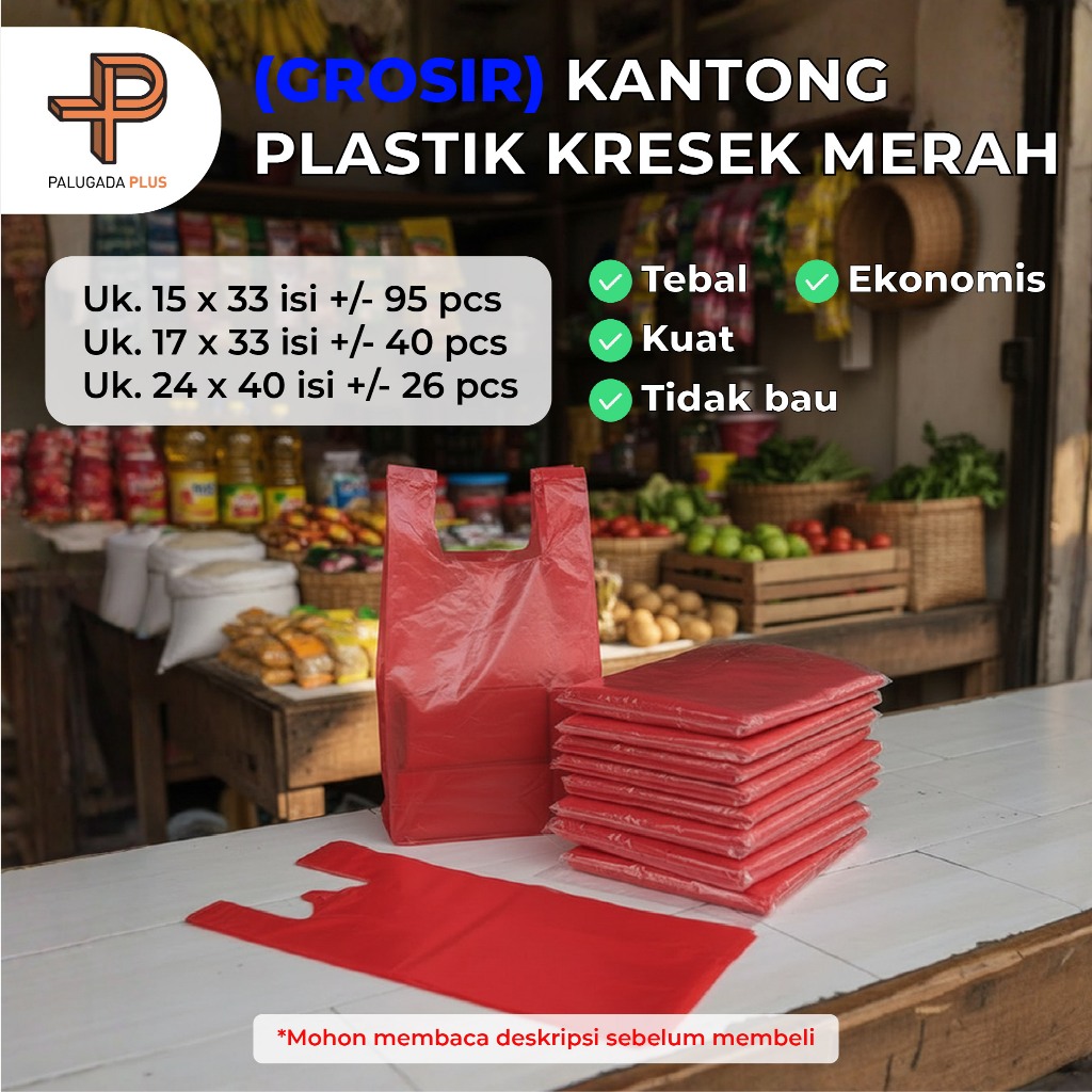 [GROSIR] HD Kantong Plastik Kresek Warna Merah Ikatan Ukuran 15x33/17x33/24x40 Untuk Plastik Warung 
