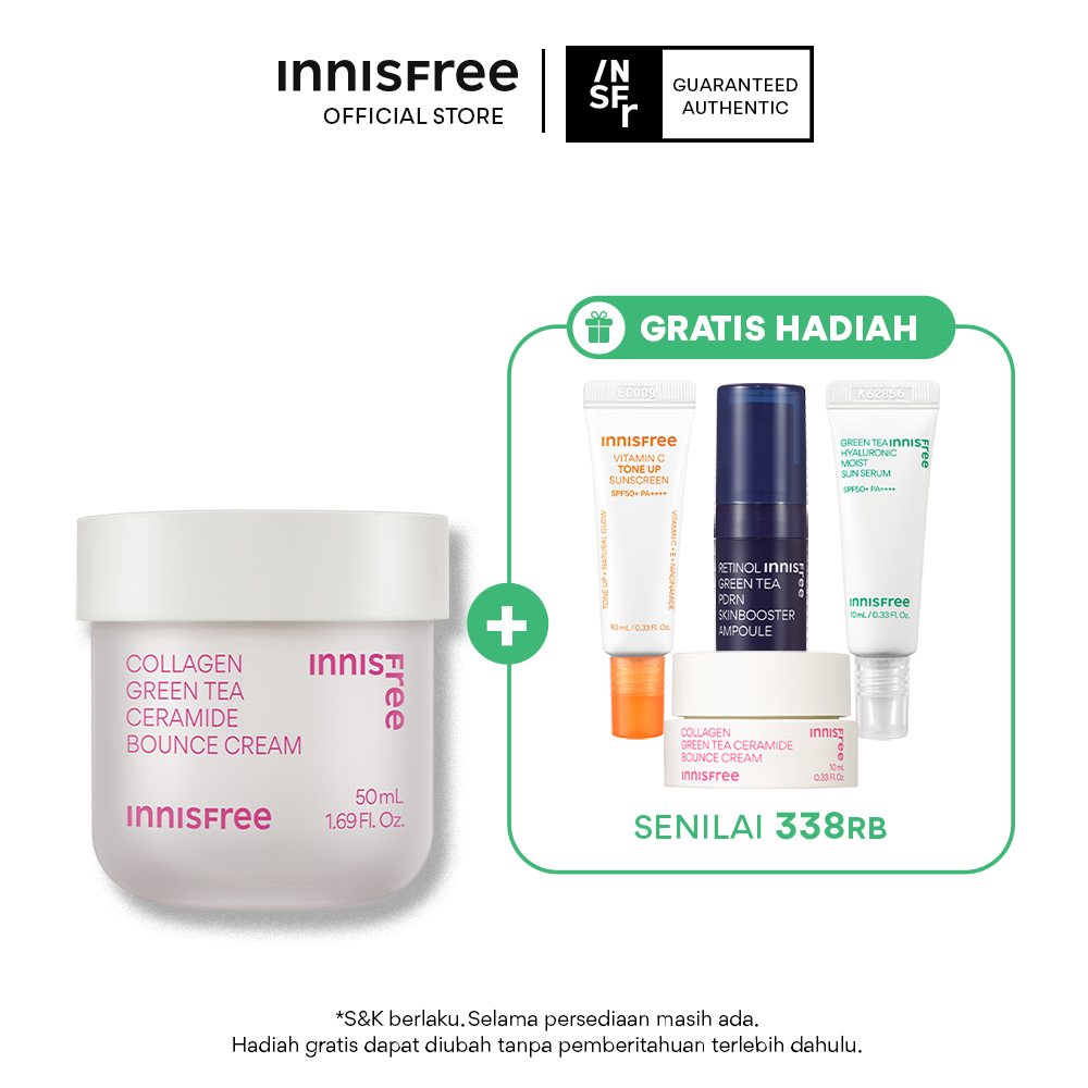Buy 1 Get 4 Innisfree Collagen Green Tea Ceramide Bounce Cream 50ml Set Bundle - Pelembab Wajah Anti