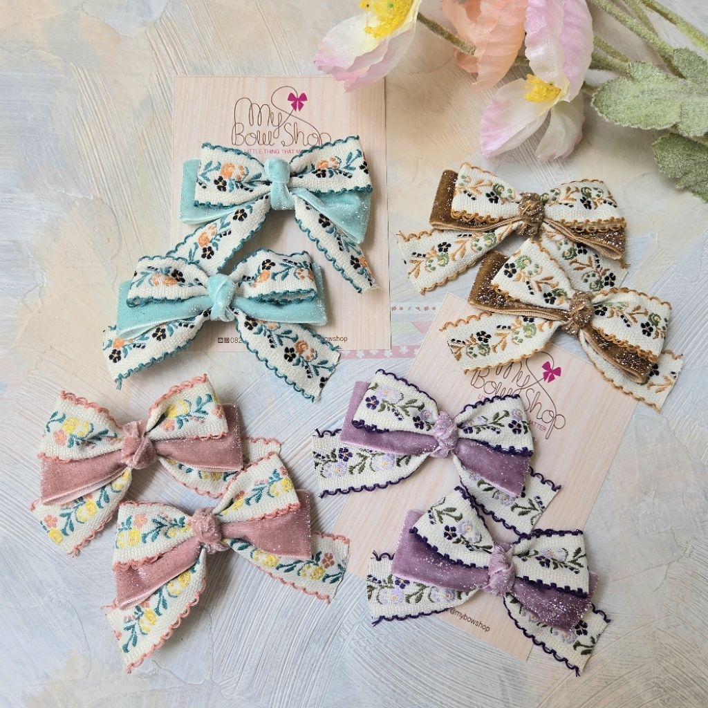 garden bow pair hair clip ribbon