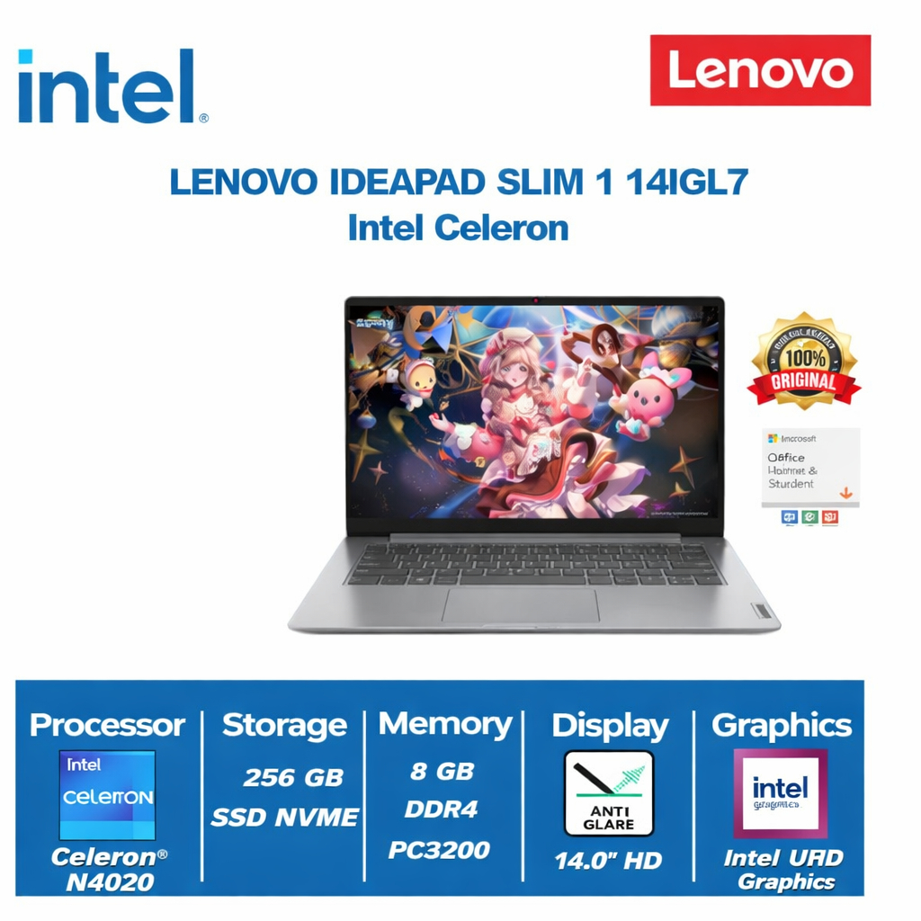 Preloved Laptop Lenovo LENOVO Ideapad Slim 1 14 IGL7 Intel Celeron N4020 RAM 8GB 256GB SSD 14" HD