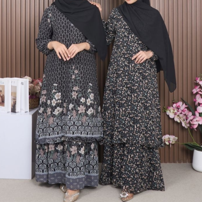FAMYS - GAMIS MELAYU KURUNG CERUTY RIMPLE SAKYA MOTIF DRESS MALAY 0013475
