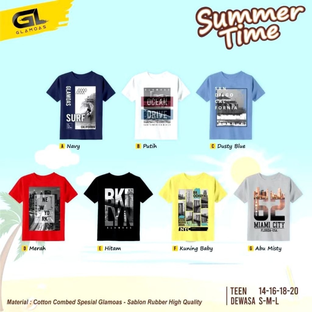 Kaos Summer Time By Glamoas | T-shirt Summer Time By Glamoas | Kaos Anak Junior Dewasa Glamoas