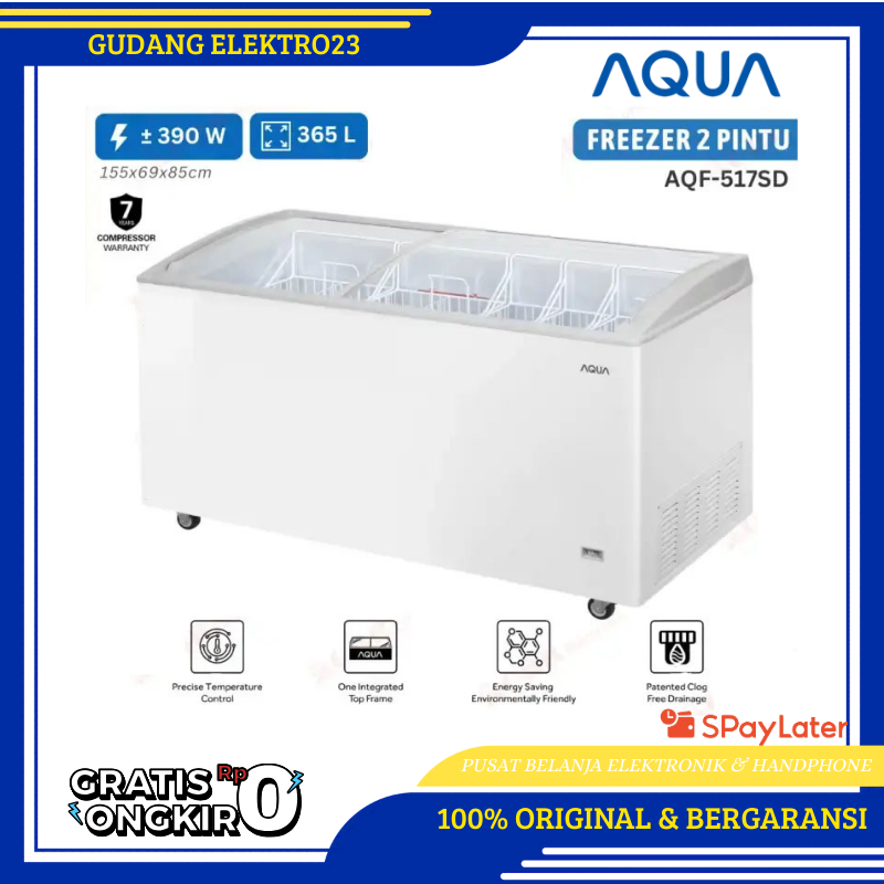 AQUA Freezer Slide AQF-517SD Baru 365L 1550x690x845cm 7 Tahun Garansi Kompressor