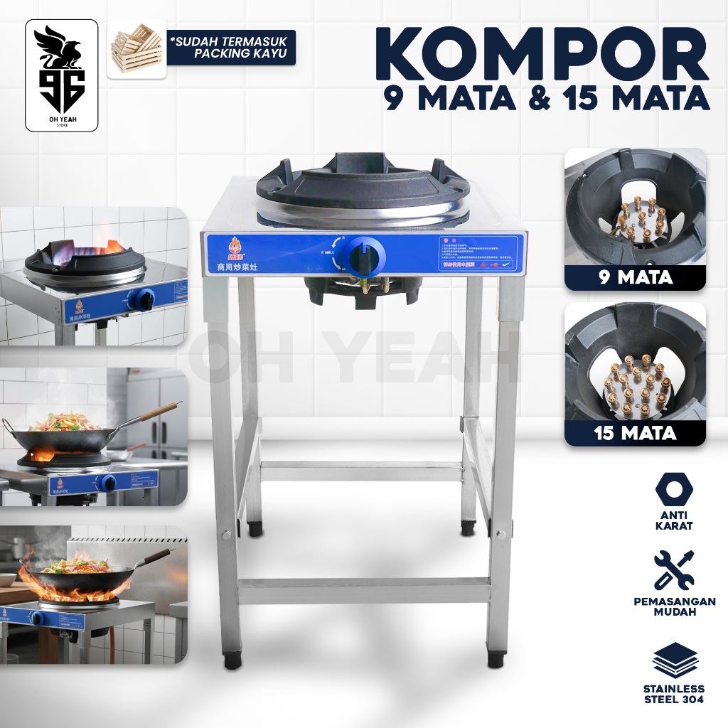 Kompor Standing 9 Titik dan 15 Titik Mata Burner Api Kompor Jos Include Packing Kayu Standart MBG | 