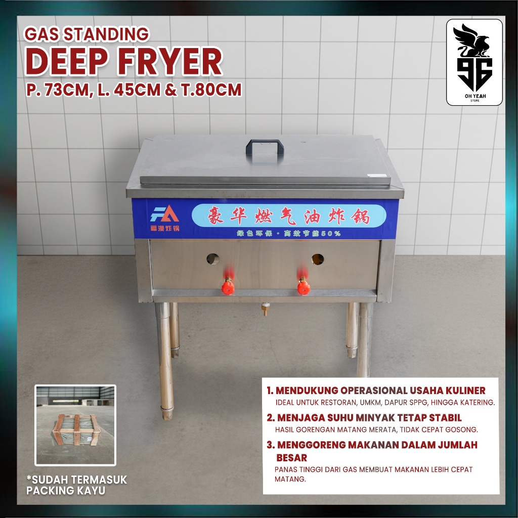 Gas Standing Deep Fryer 1 Tank Include Packing Kayu Standar MBG | Mesin Penggorengan Ayam KFC Bebek 