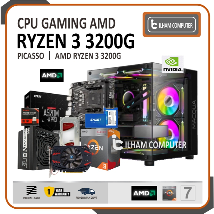PC Rakitan GAMING AMD RYZEN 3 3200G VGA GTX1650 4GB DDR4 16GB SSD 128GB HDD 500GB - WIFI