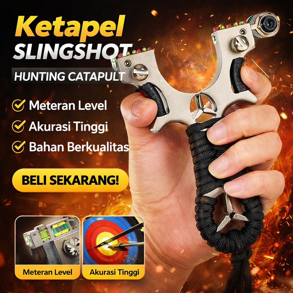 Ketapel Slingshot Hunting Profesional Akurasi Tinggi Meteran Level Bahan Premium Kuat Anti Karat Bes