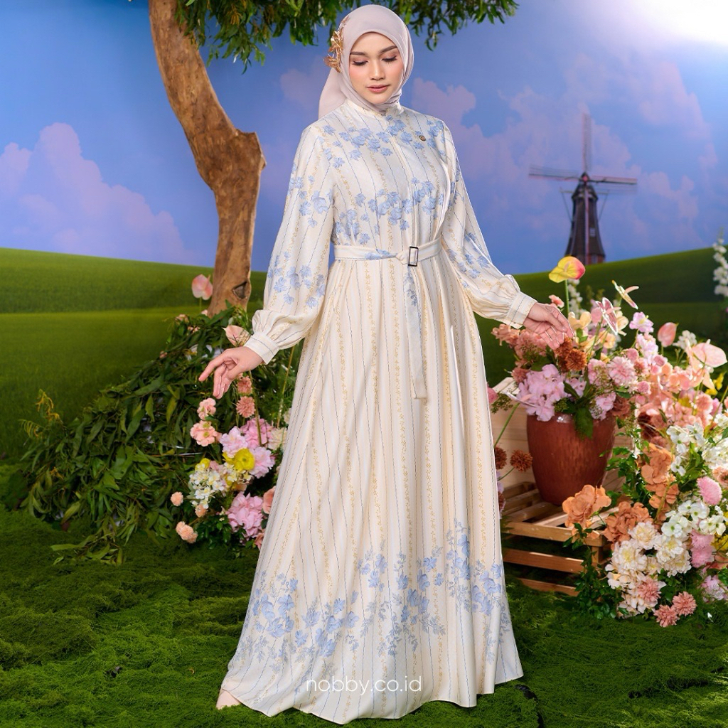 Nobby Alesha Dress Floral Pattern Gamis Elegant Wanita Bahan Ayesha Silk Ori by Nobby