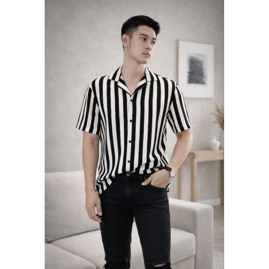 Kemeja Pria Salur Stripe garis-garis Terbaru Termurah Premium