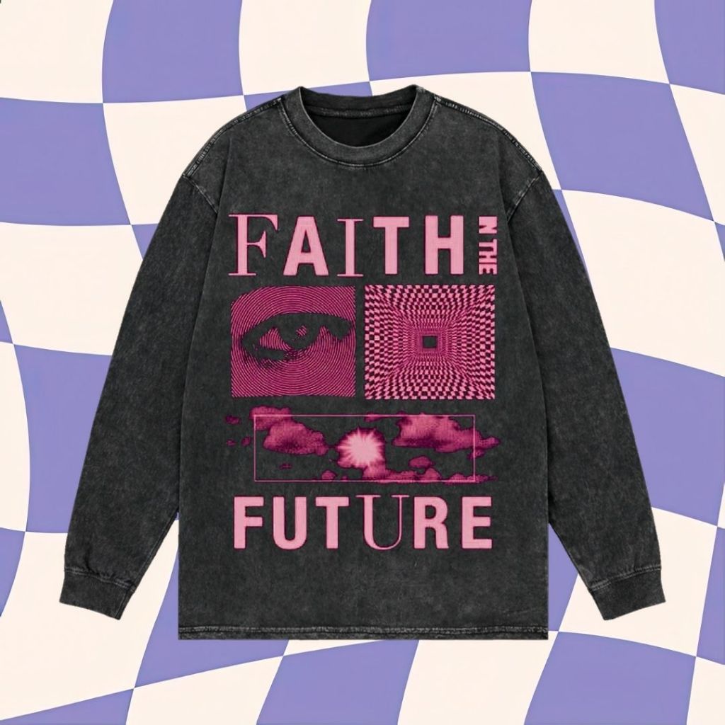 Purple Haze "Faith in the Future" Long Sleeve Oversized T-Shirt | Stone Wash | Kaos Oversize | Vinta