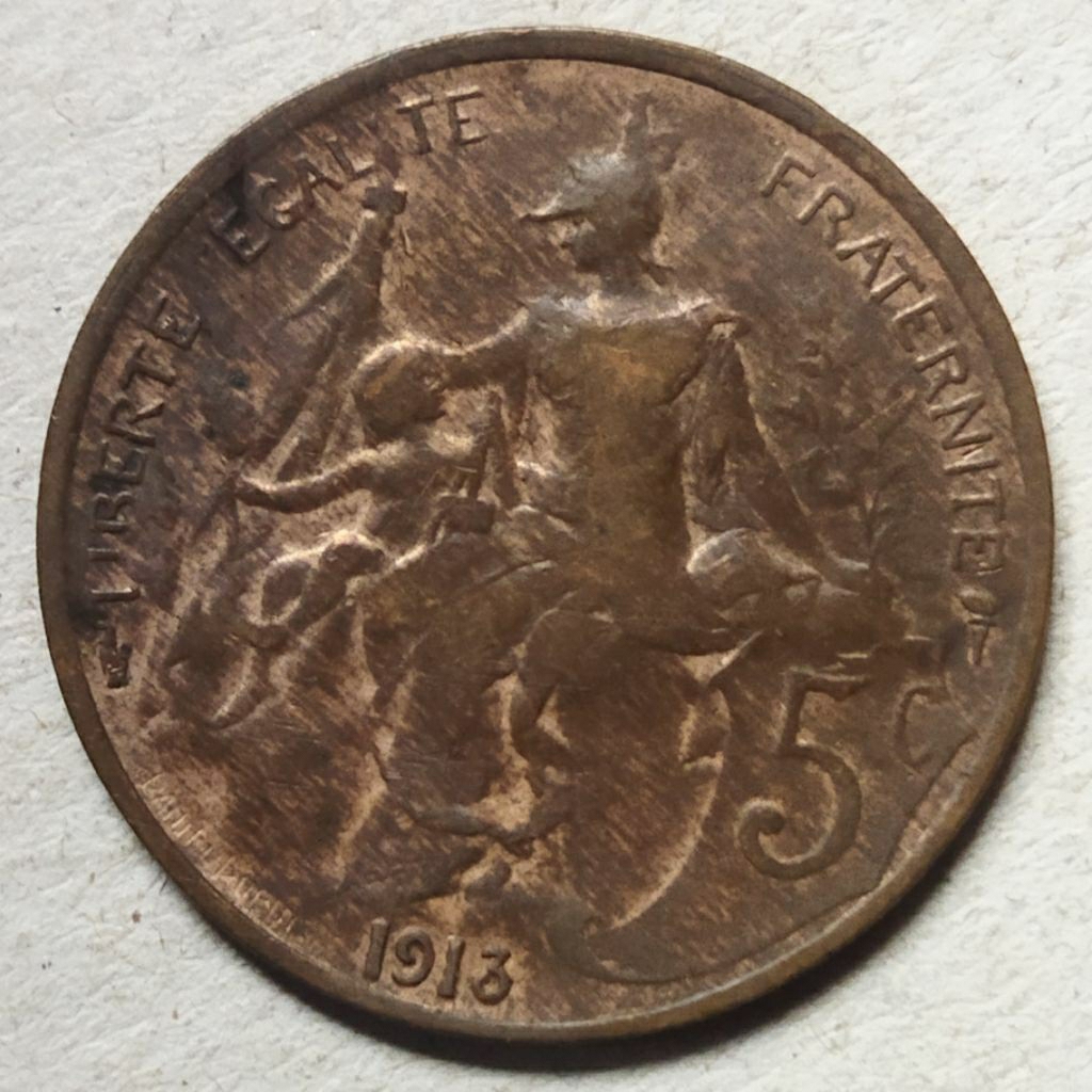 Koin 5 Centimes 1913 Prancis