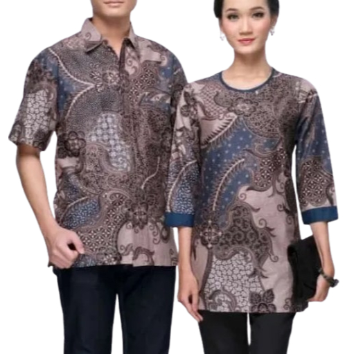 COUPLE BATIK BLUS BIRU BIG SIZE SARIMBIT BLOUSE BIRU BATIK JUMBO SERAGAM SEPASANG BATIK BIRU