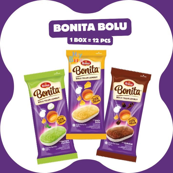 Bolu Telur Lembut Roma BONITA Rasa Coklat Keju Pandan Kelapa