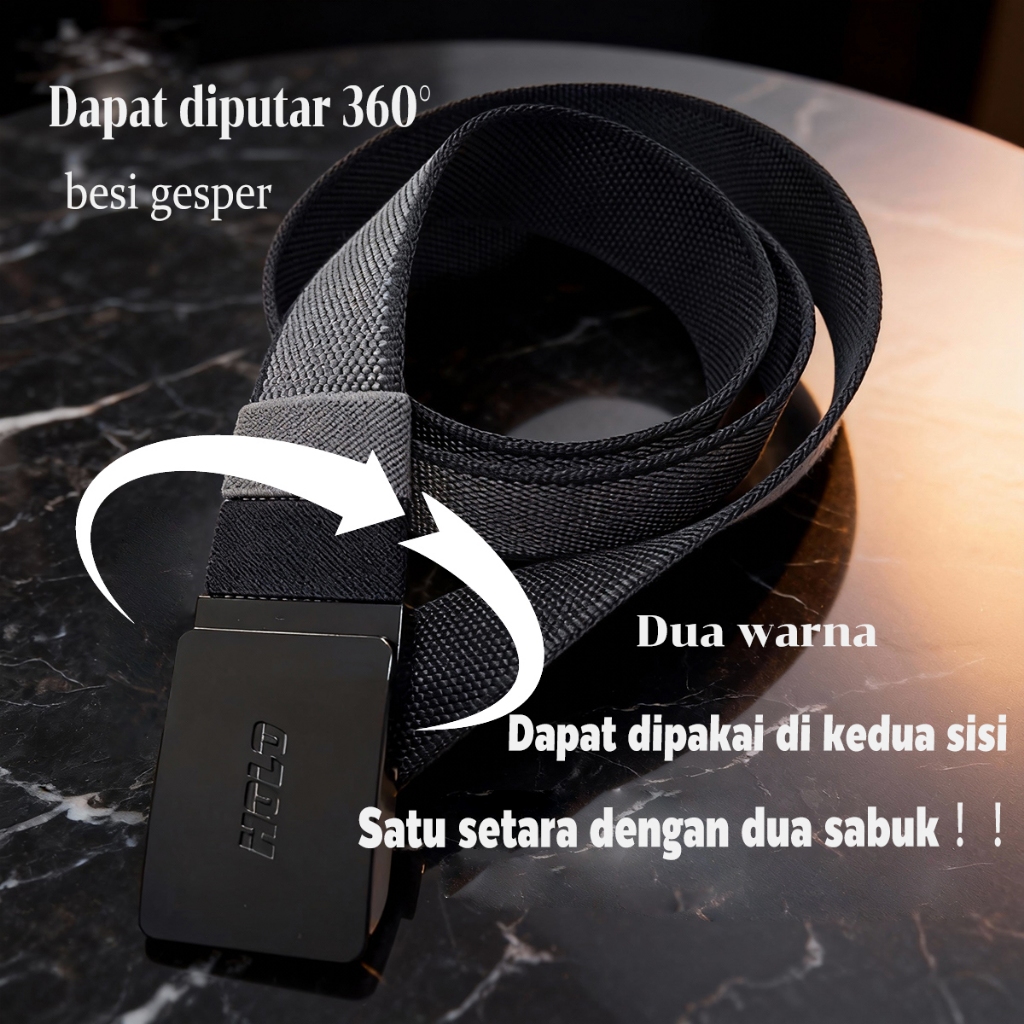 HOLO Ikat Pinggang Pria Memutar 360° Dua Warna Sabuk Dewasa Nylon Premium Gesper Besi 2 In 1
