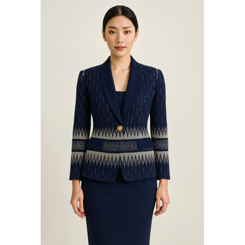 FASHION TENUN/ BLAZER LARA NAVY COUPLE TENUN / SERAGAM KANTOR / CARDIGAN / OUTER / JAS WANITA