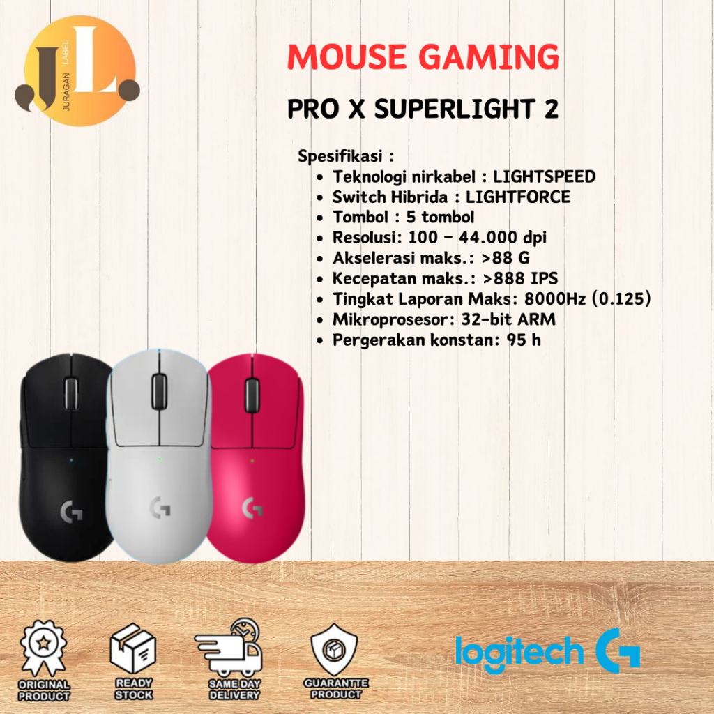 LOGITECH G PRO X SUPERLIGHT 2 Mouse Gaming Wireless 44K DPI 8000Hz 60g Hitam Magenta Putih