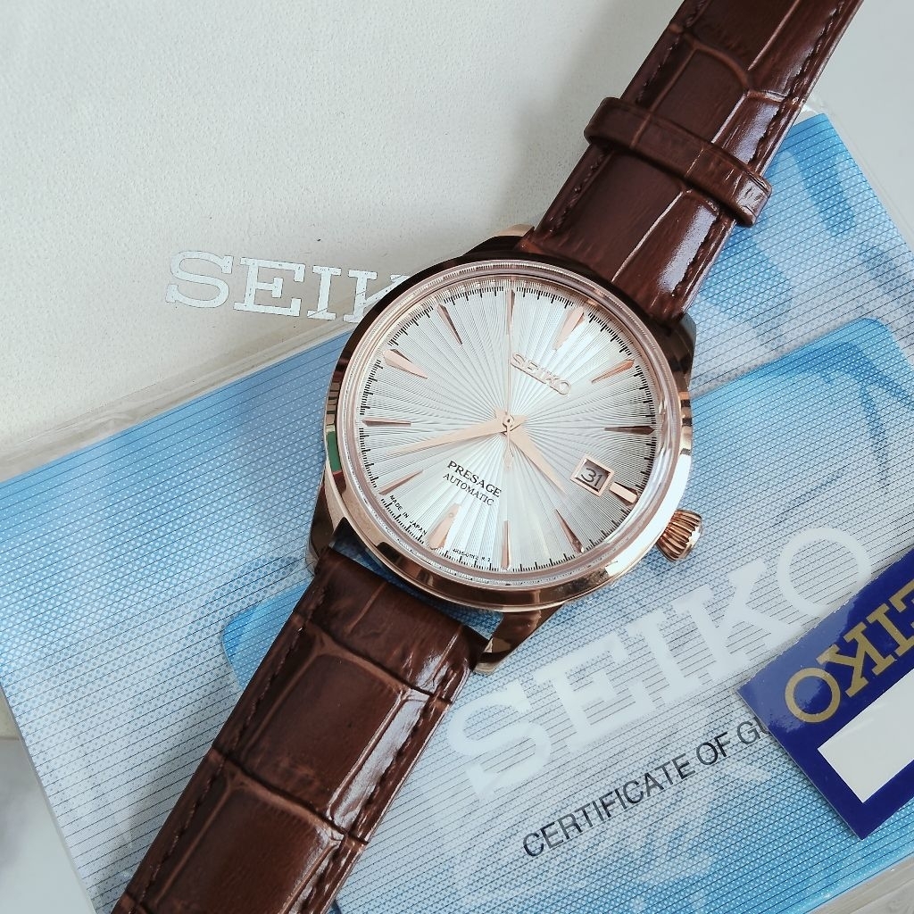 Seiko Presage Cocktail Strap Leather Brown Original Jam Tangan Pria Automatic Free Box Ori